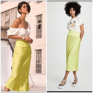 Free People | Normani size 8 Bias Midi Satin Skirt Jackfruit Green Yellow